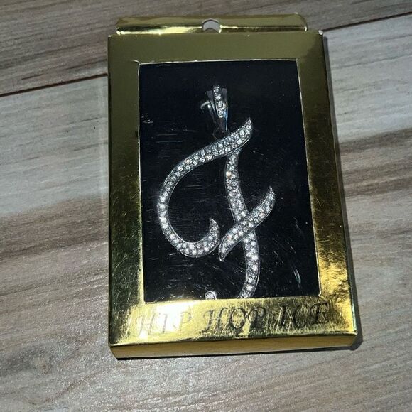 Letter F Paved Hip Hop Ice Pendant Flooded Out Silver Tone Iced Simulated Script - Picture 5 of 6